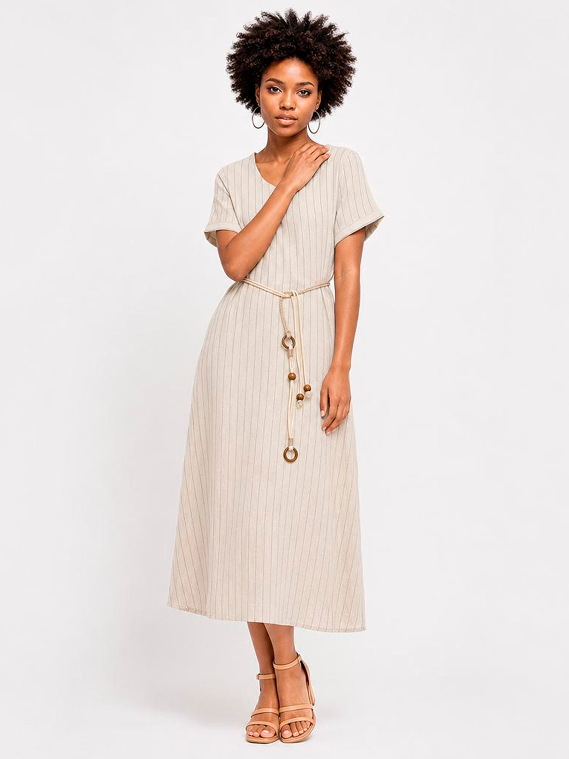 Vestido Beige de Rayas