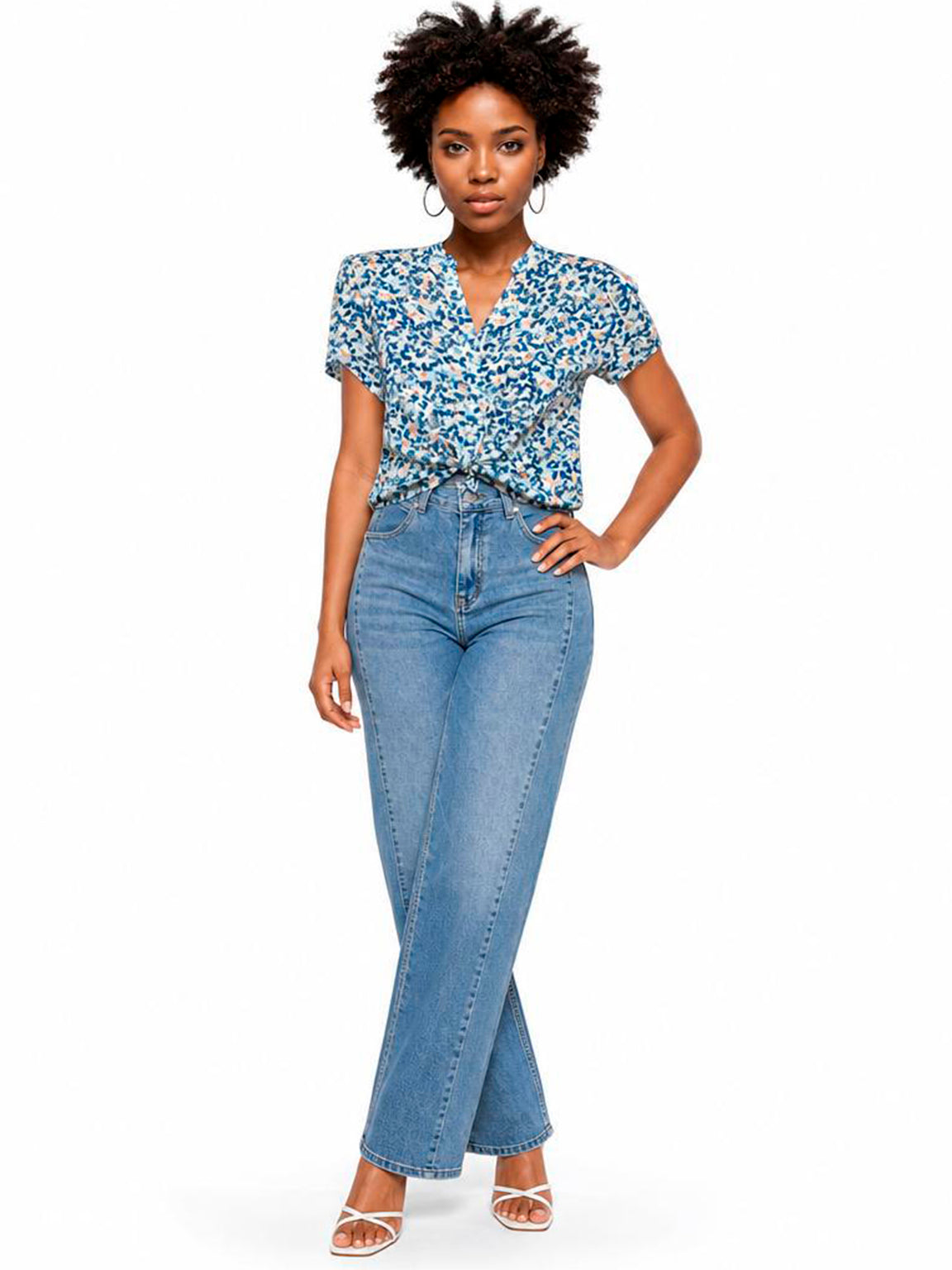 Conjunto de 2 piezas de Camisa Floral y Pantalón Vaquero